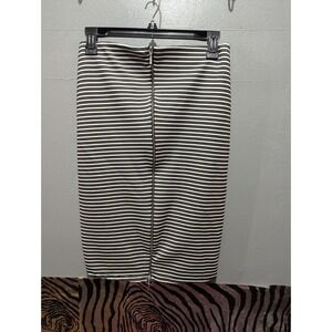 Attention S black white‎ stripe zipper front tight pencil skirt